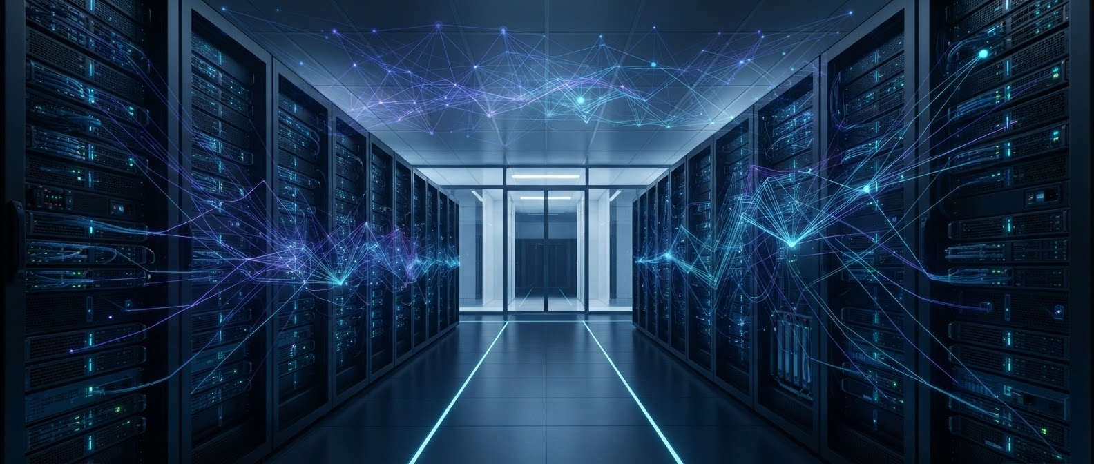 Data center server racks with connected network infrastructure